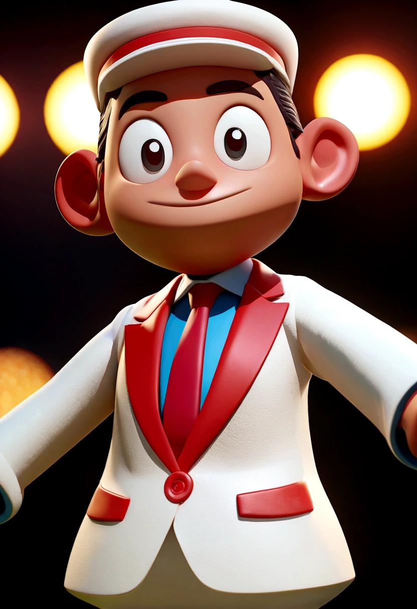Pixar style cartoon character of a man with red tie and white suit, white hat with a red stripe animation character, Stylized character, animation style rendering, 3D stylized, Arnold Maya render, 3d stylized render, toon render keyshot , 3D Character, 3D Character, stylized 3d rendering, 3 d character render, cartoon character, Close up character, Character pose, (Pixar Style) (master part:1.2) (Bokeh) (best quality) (detailed skin ) (detailed texture) (8k) (clay) (Cinematic lighting) (sharp focus