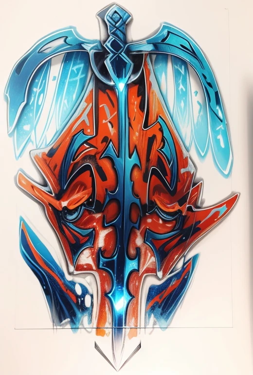 ((A holy long sword)), blue orange and red, holy luminesvebt glyphs, in bottom of ocean, fire aura, beautiful decourations, insane details, 8k, uhd, photorealistic,Raw photo,high quality,16k resolution,vivid colors, with luminescent effects