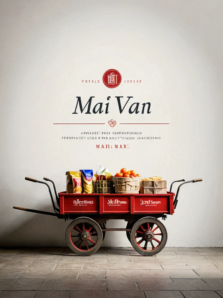 A high-resolution logo featuring a realistic hand cart prominently displayed. The cart is depicted in a detailed, lifelike style, colored in a striking red hue. Above or beside the cart, the text “Mai Van” is written in a bold, elegant font, with “since 1996” positioned below in a smaller, complementary typeface. The background is clean and simple, ensuring the hand cart and text stand out clearly. The overall design is professional and visually appealing, reflecting a sense of tradition and reliability.