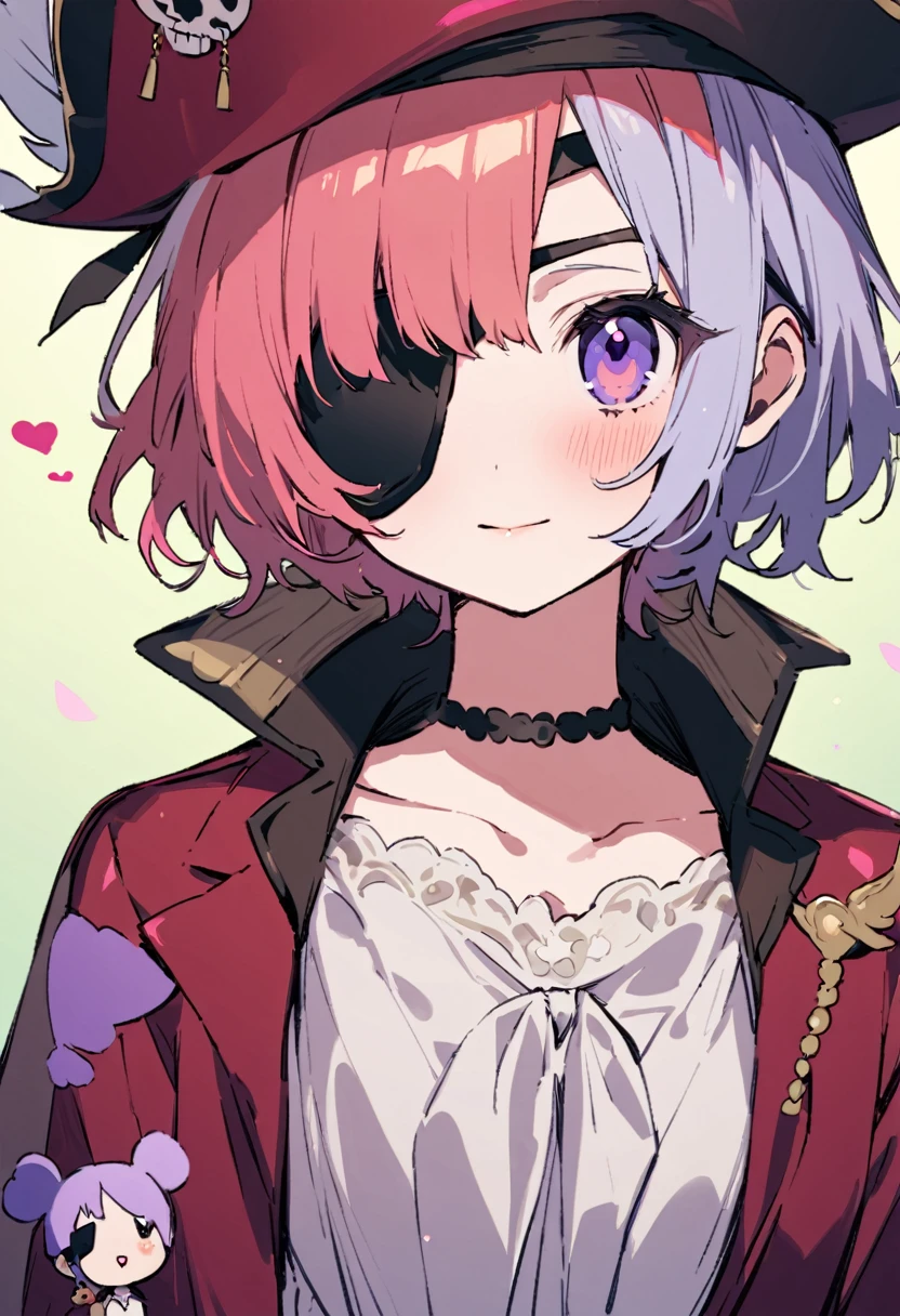 masterpiece, Highest quality, Illustration of the novel, High resolution, 18+ Adult content, Sensual, Intimate, Emotional, Passionate, romantic, sweet, Adorable, Innocent, Pure, Charmな, Charmな, Charm, mysterious, Charmな, Charmな, Immersive, Charmな, dream-like, Surreal, Imaginative, Whimsical, Artistic, Avant-garde, timeless, elegant, Sophisticated, chic, Sophisticated, personality, original, Charmな,((Loli Pirate:1.3)),((Eye patch:1.3))、((Upper Body:1.3))
