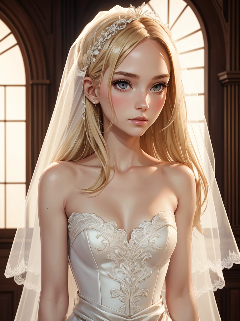 36k, portrait Ellie Goulding, wearing breasts veil bride costume, against the background of Notre Dame Cathedral, character portrait, 8 9 9 0 s, long hair, intricate, elegant, highly detailed, digital painting, artstation, concept art, smooth, sharp focus, illustration, art by wlop, charlie bowater and alexandra fomina