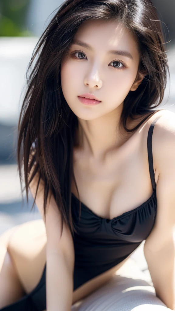 Full-body photo of a chubby Japanese woman、The most beautiful 25-year-old women in swimsuits、Black Hair、Dark Eyes、Ultra high resolution beautiful women photos、Short dress、Detailed skin、Iris Detail、Detailed fabric、Hair、Dark circles under the eyes、詳細な自然なThin lips、Hair Shadow、Dust、未編集のThin lips、8K Photo、Unedited skin、Thin lips、Beautiful Skin、Healing Wounds、thin facial hair、model、Ultra-detailed eyes、Subtle flaws、Macro hair detail、Sharp focus、Front facing face、Looking straight ahead、Perfectly symmetrical face、Face down、Extreme photorealism perfect detail、Morning Light Photo Portrait、- --s 750