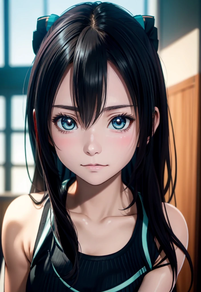 (masutepiece), (Best Quality), Highly detailed, nffsw, 1girl in, Solo Focus, Skindentation,Sportsbra，Shorts，panthyhose， Perfect face, Puffy face, Beautiful face, Big eyes, Puffy eyes, Perfect eyes, Whip，miku hatsune，extra detailed face，