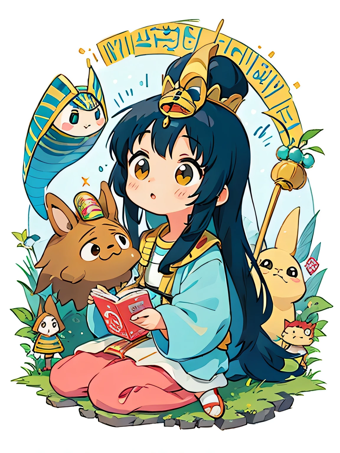 Hayao Miyazaki style、Kawaii Design, most beautiful girl ever、Chibi, (((expedition)))、((king of egypt)), Tutankhamun's Mummy, Pikachu, (((Totoro))), Lunar Surface, Colorful and cute pillbugs,