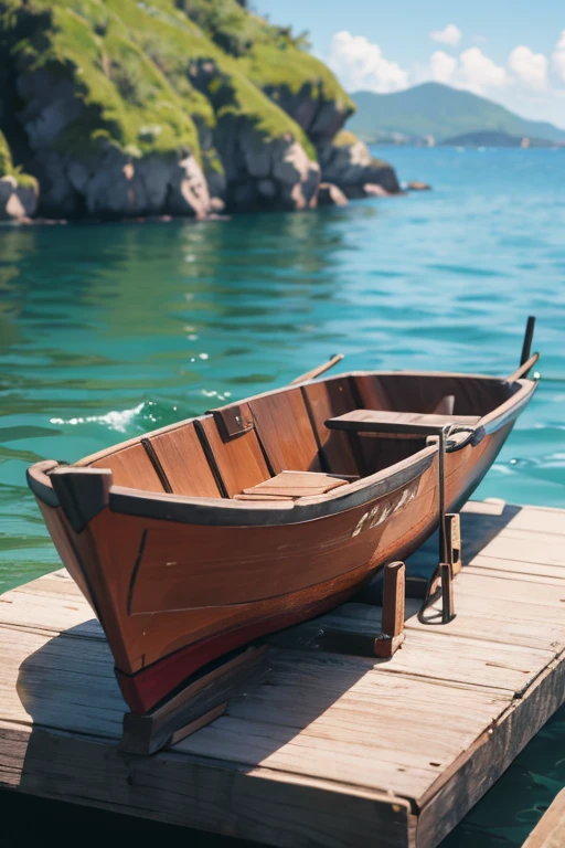 On the Sea、A very small miniature boat in the foreground