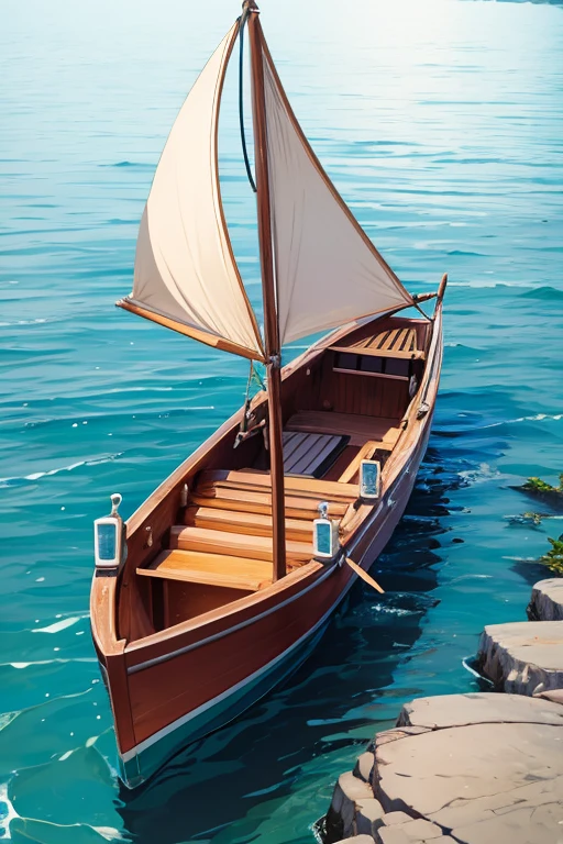 On the Sea、A very small miniature boat in the foreground