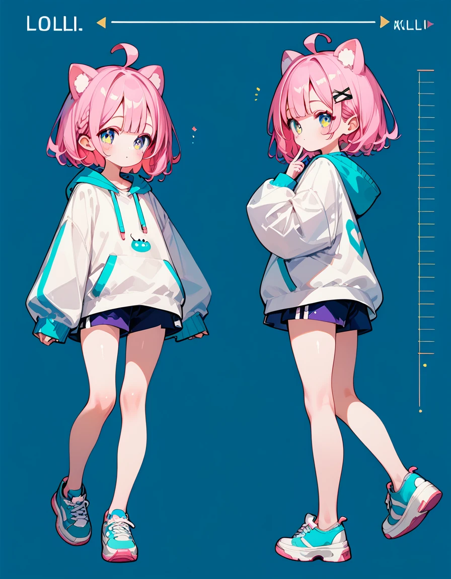 score_9,score_8_up,score_7_up,score_6_up,score_5_up, ,, highres,8k,official art, pale skin, shiny skin, full body, multiple views,loli,cute,kawaii, virtual youtuber, character design chart