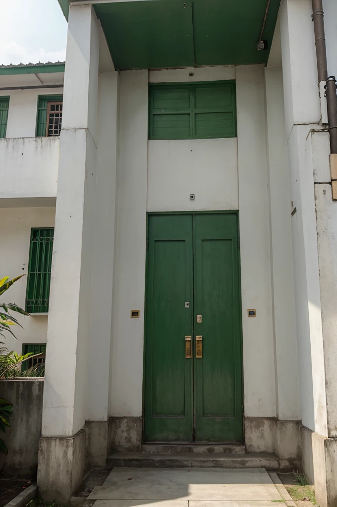 gedung sekolah megah berwarna hijau sage