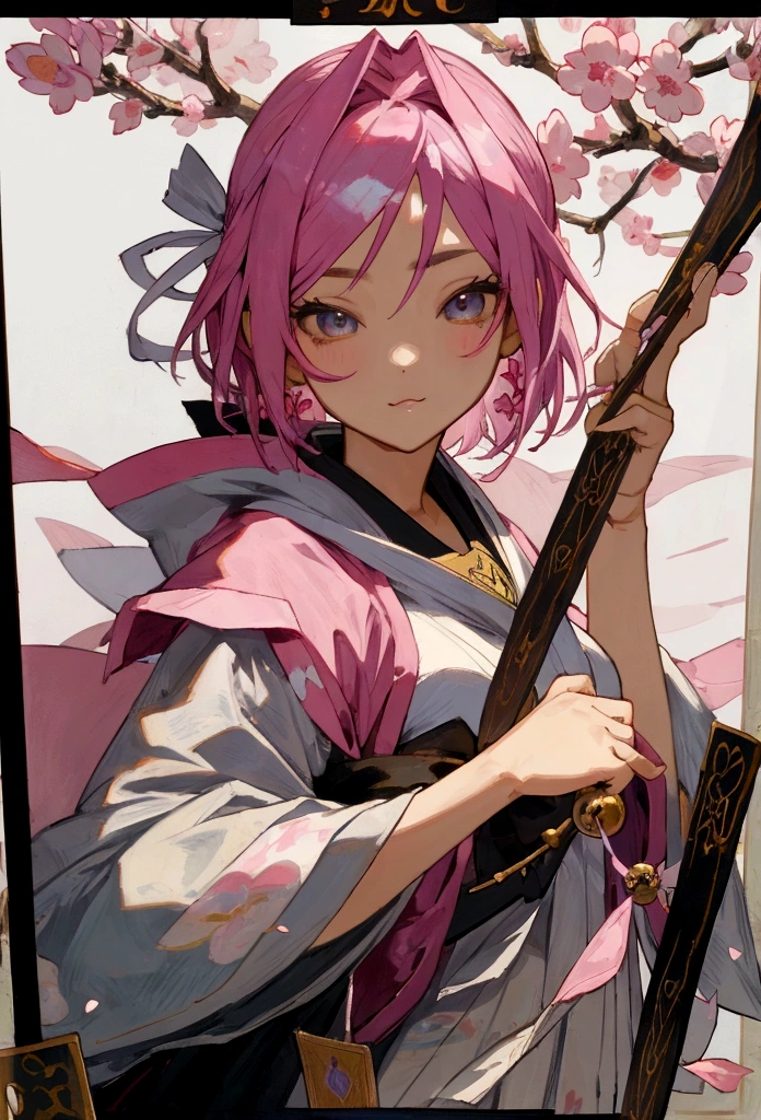 Magic Card Girl Sakura,Ink Painting,masterpiece,Perfect composition,Tarot,girl,Perfect face