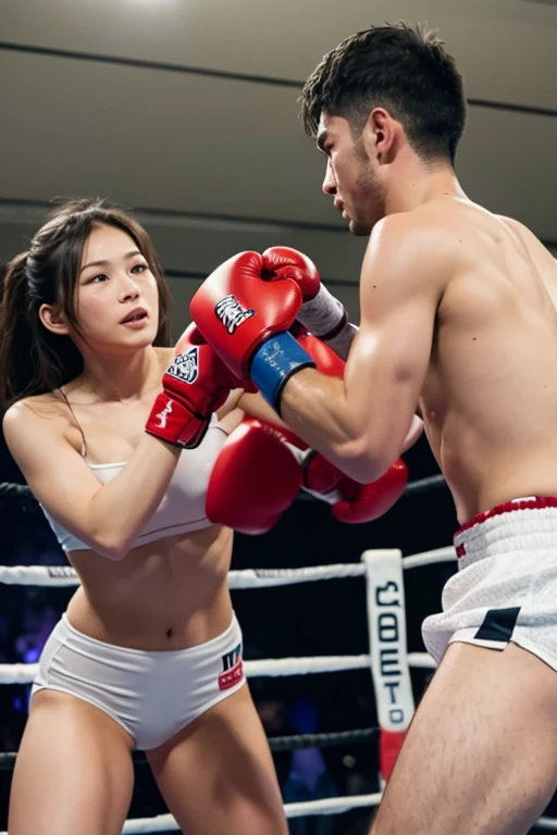 Man hitting naked girl、boxing