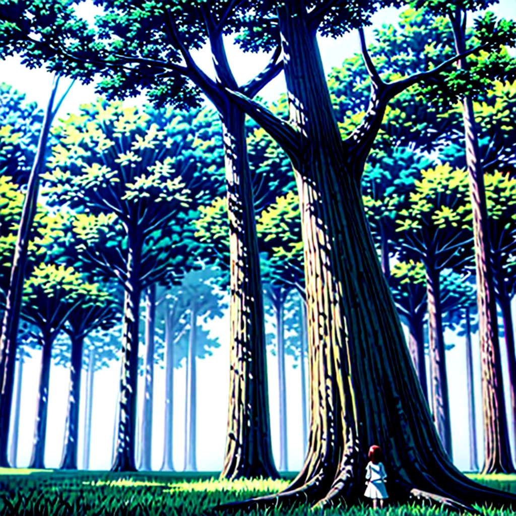 large tree、girl facing this way、mysterious、colorful