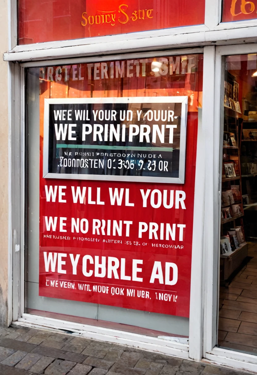 photo of a shop window with the inscription (we will print your ad)