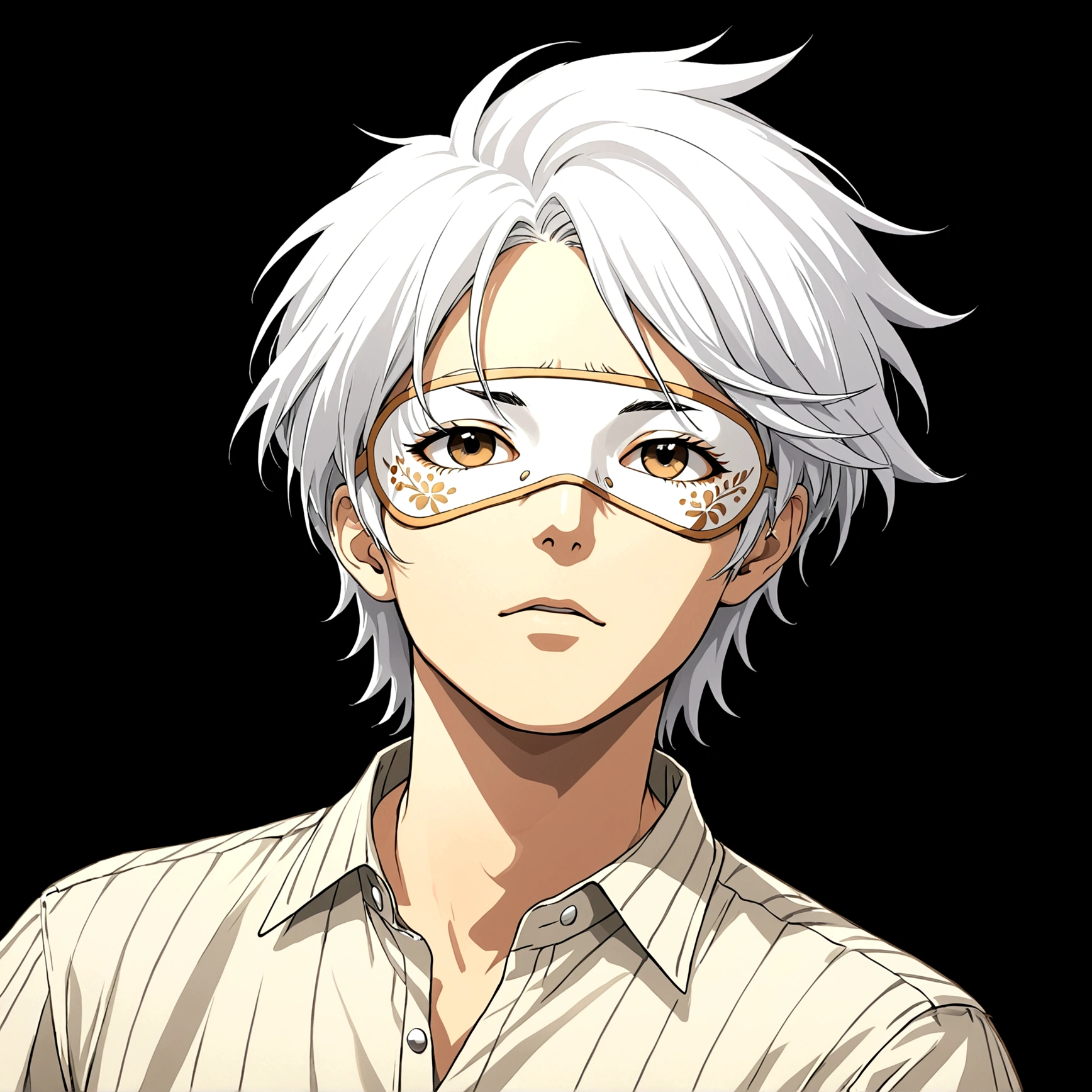 1boy,White hair,Eye mask,shirt,Looking up,Male focus,白色独眼Eye mask,白色shirt,solo,