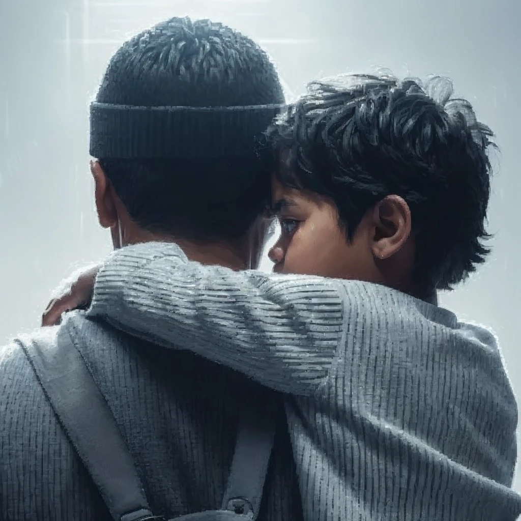 Complete Father's Day image, a Hispanic man walks backwards carrying his little 3-year-old son. Photorealism, full view, highly detailed image, very realistic, hyperrealism, Ultra HD, 8k, 5, sharp focus, intricate and mysterious masterpiece. (Long exposure photography Highly detailed close-up portrait art illustration: final quality, medium shot, backlit, rich and striking. Enigmatic and mysterious manipulations (rule of thirds composition), ((detailed environment with strong lines) The best quality, in camera , white light, warm and clean aesthetics, dazzling screen composed of millions of bright ultraviolet rays, HDR.