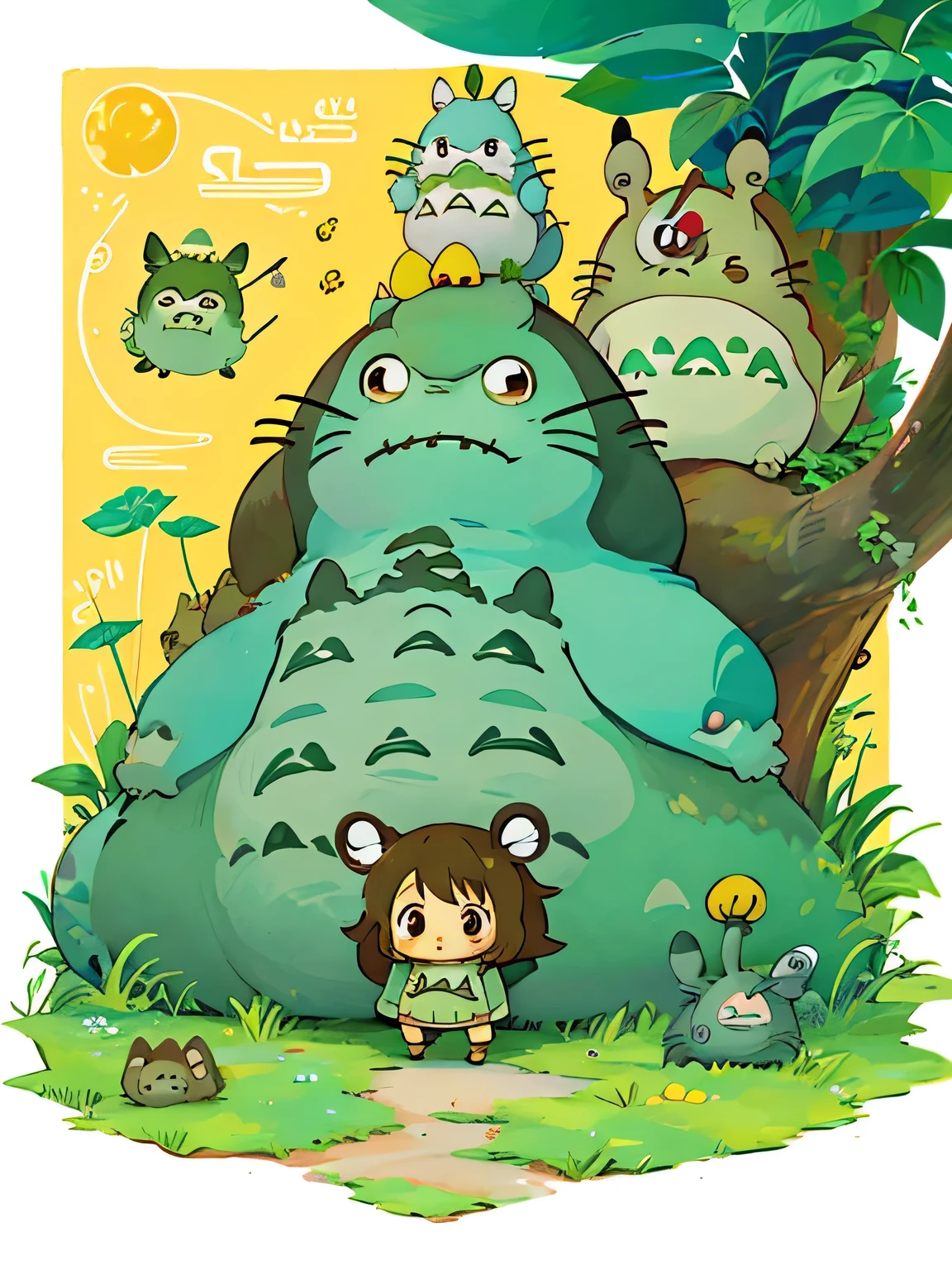 Hayao Miyazaki style、Kawaii Design, most beautiful girl ever、Chibi, (((expedition)))、((king of egypt)), Tutankhamun, Pikachu, (((Totoro))), Lunar Surface, Colorful and cute pillbugs