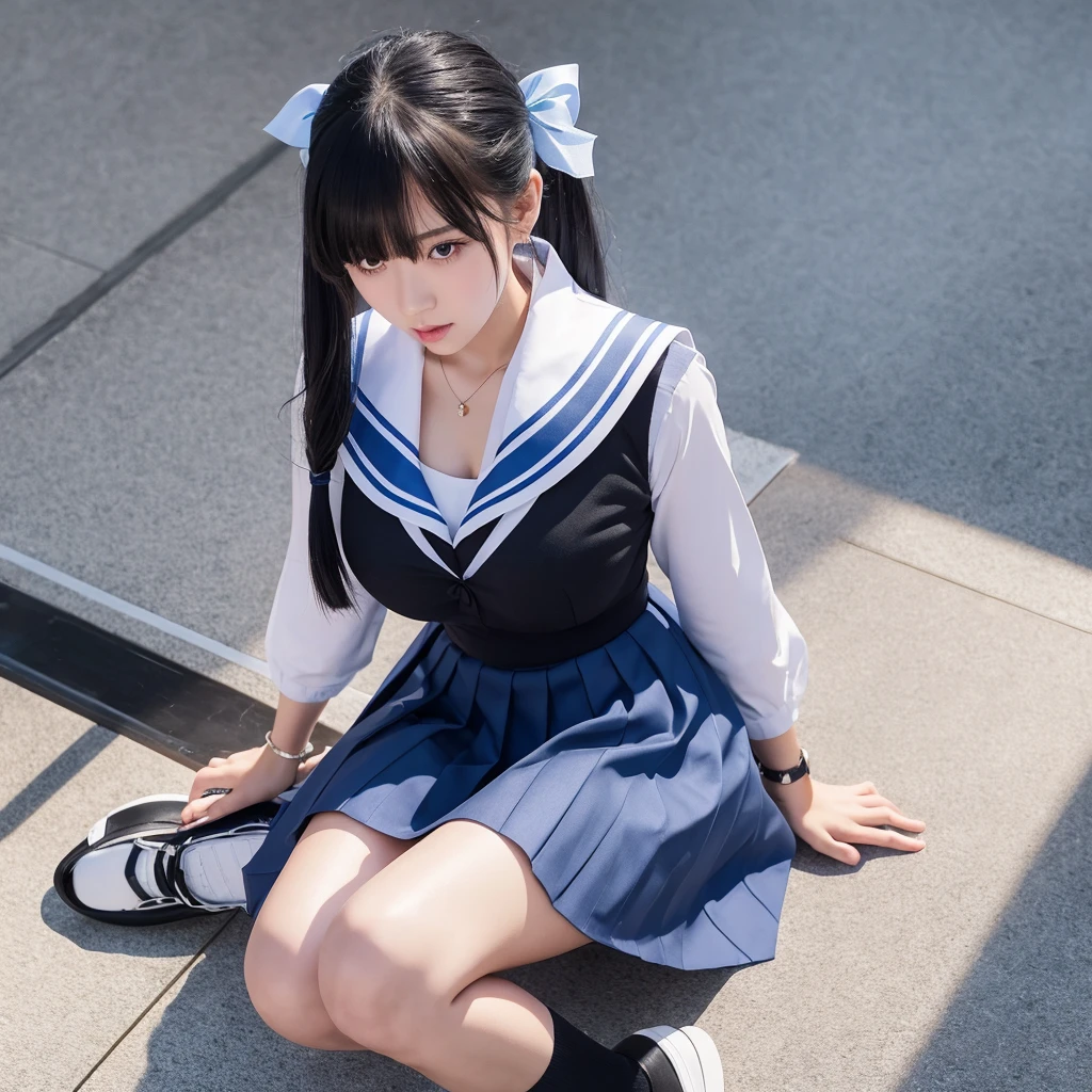 (Sailor suit), (Navy pleated mini skirt), (sneakers), Adorable, Cute Japanese Girl, Baby Face, 18-year-old, Large and fine eyes, Droopy eyes, Face Focus, (Small breasts), (Cleavage:1.0) , (Low contrast,Capture the light:1.0), (Very detailed肌), (Highest quality:1.0), (Ultra-high resolution:1.0) ,(Realistic:1.0), (Very detailed:1.0), (8k, RAW Photos:1.1),( Out of breath expression:0.8),(Looking at the audience:1.3), (She is leaning against a pillar with her legs spread.:1.5), ponytail:1.5, Crowded train, There are many passengers around