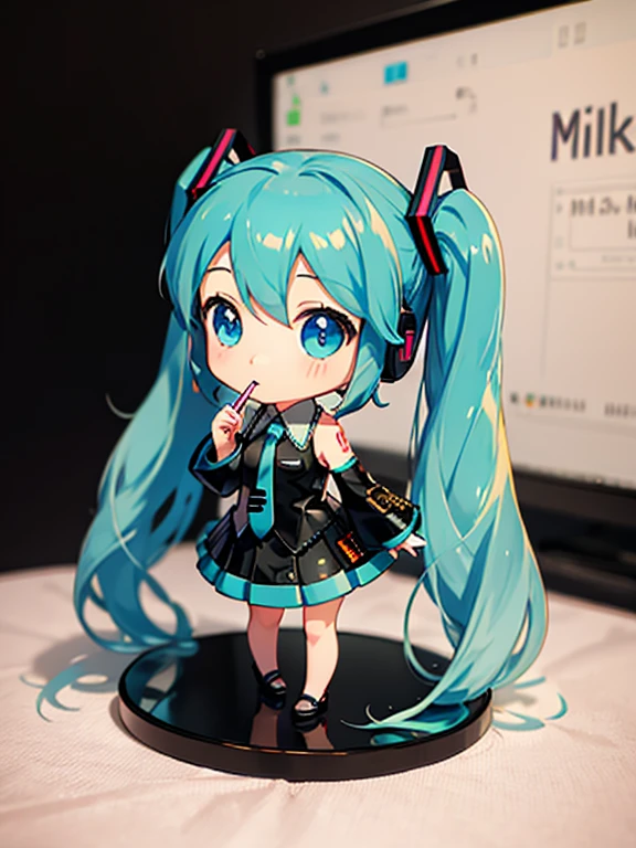 Hatsune Miku, (chibi), full body, (masterpiece), highest quality