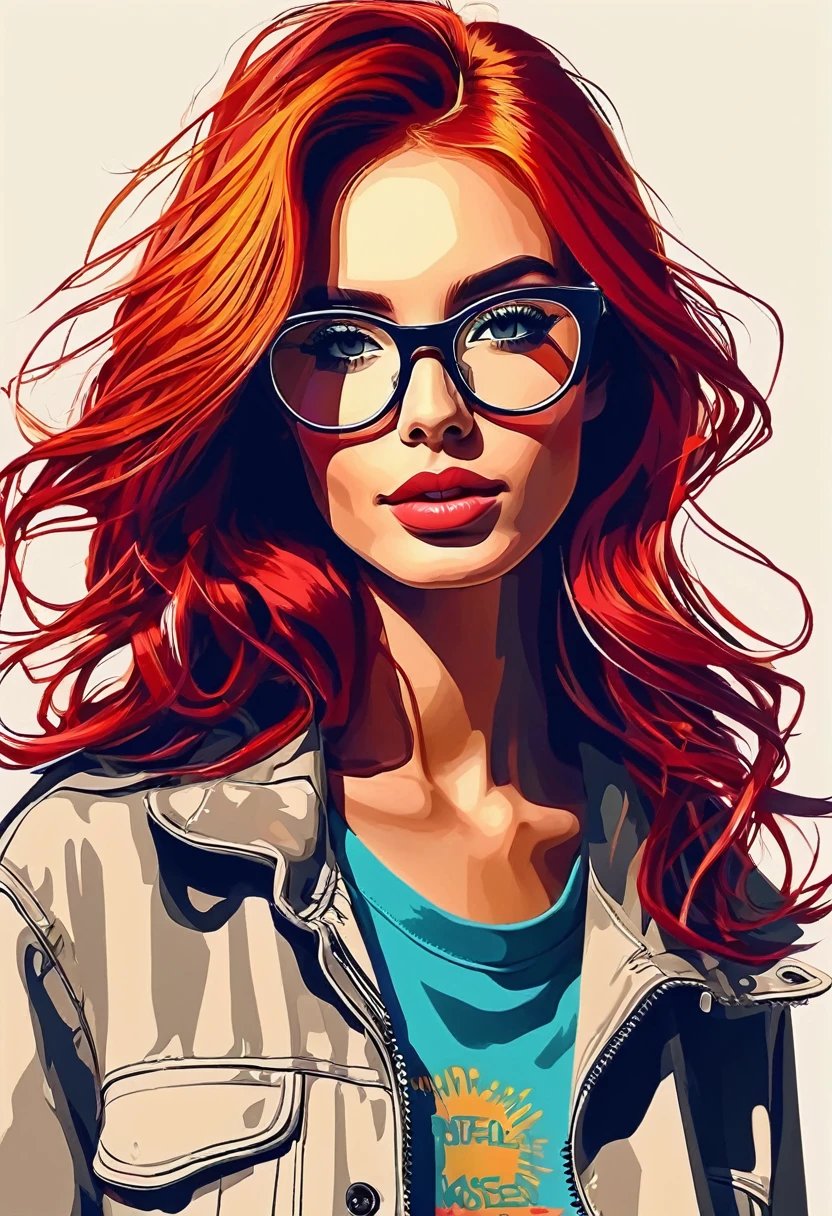 Red hair modern girl graphic designer glasses
