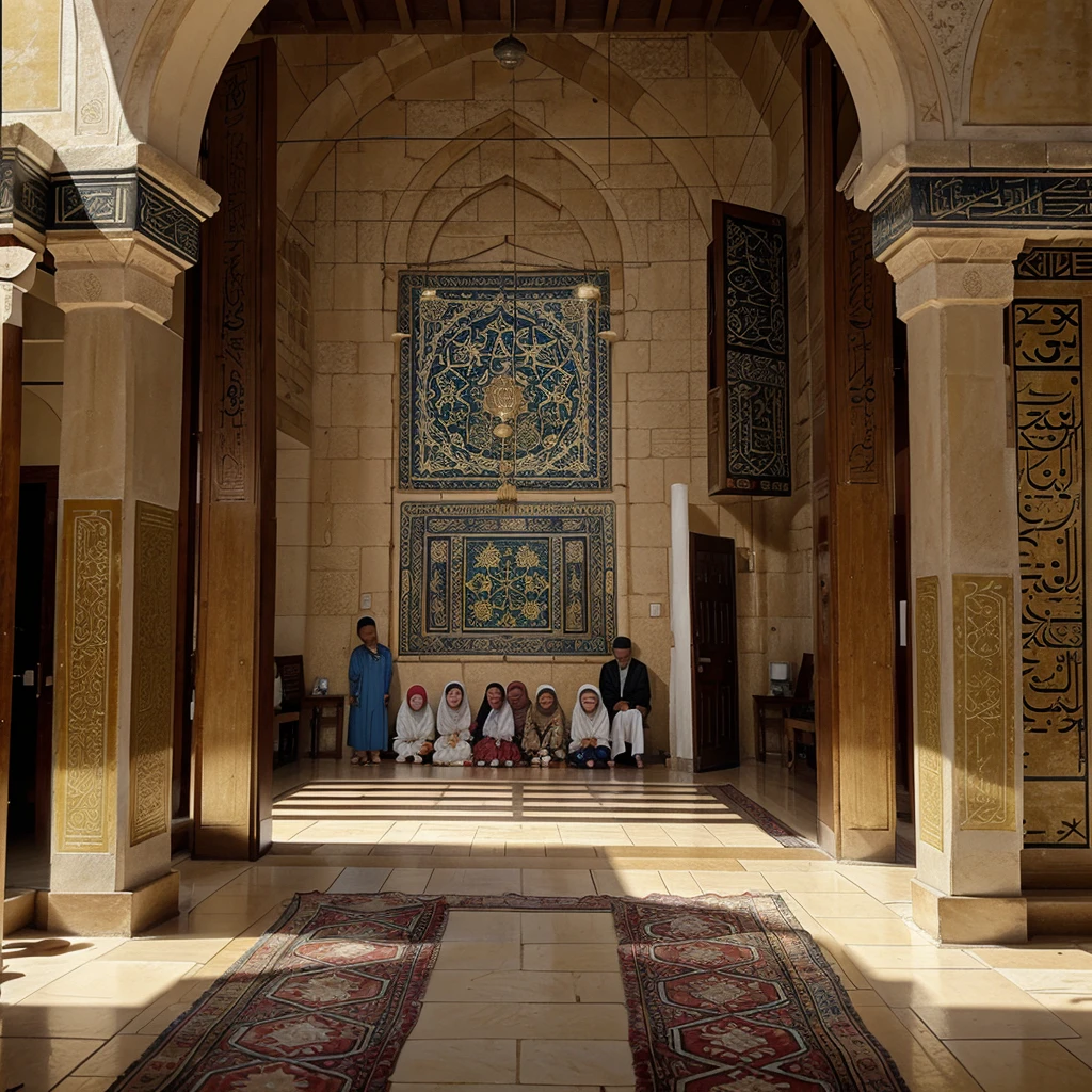 Crete picture The Naruto extended family wishes you a happy Eid al-Adha. May our worship be accepted. The background inside the grand mosque filled with Muslim ornaments.