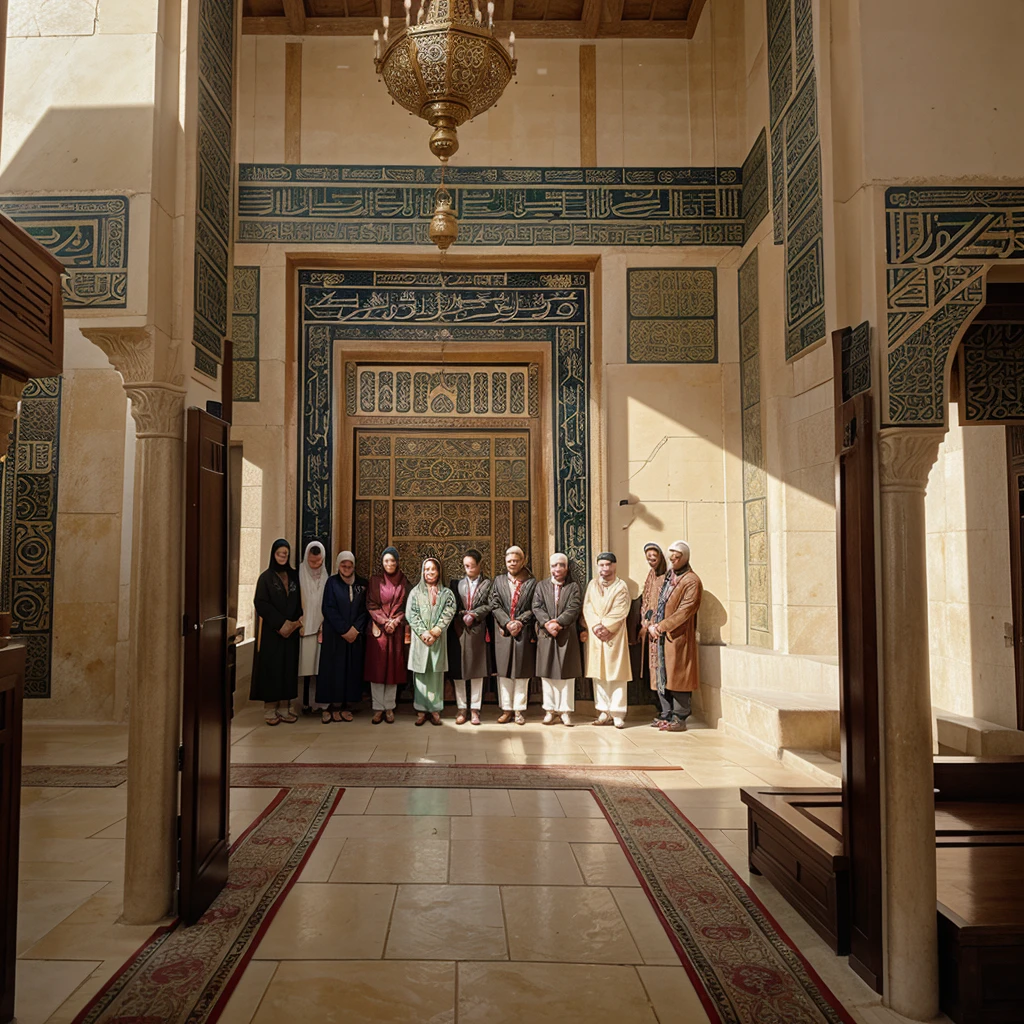 Crete picture The Naruto extended family wishes you a happy Eid al-Adha. May our worship be accepted. The background inside the grand mosque filled with Muslim ornaments.