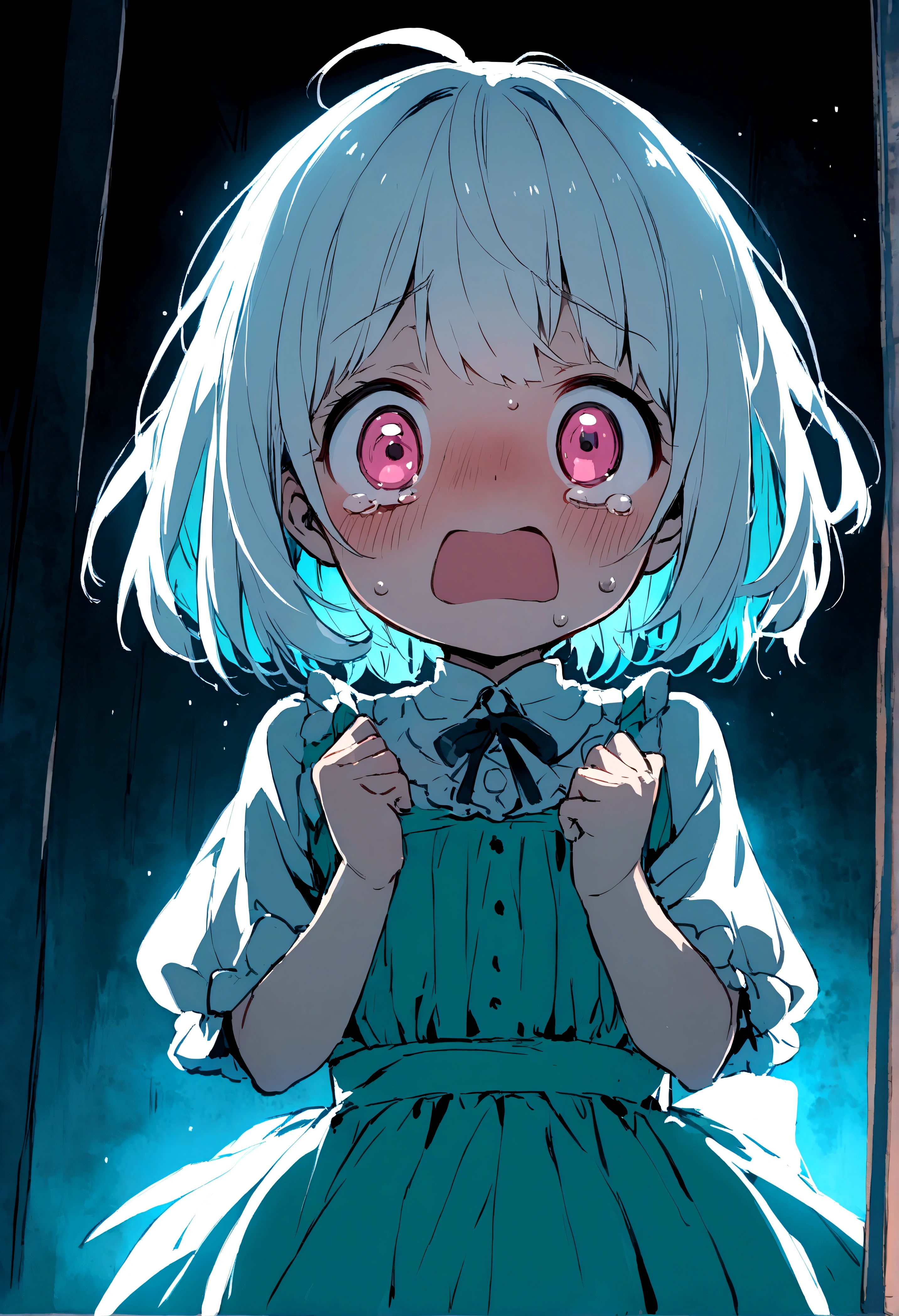 ,White hair,short hair,Scared expression