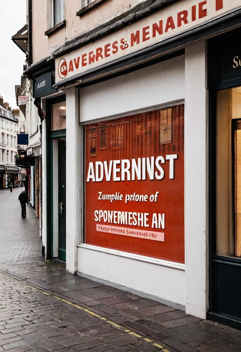 photo of an empty shop window with the words (advertisement)