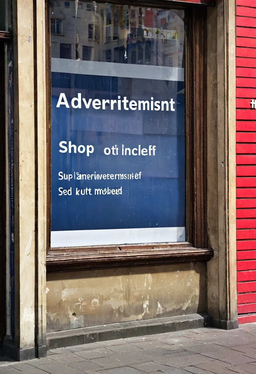 photo of an empty shop window with the words (advertisement)
