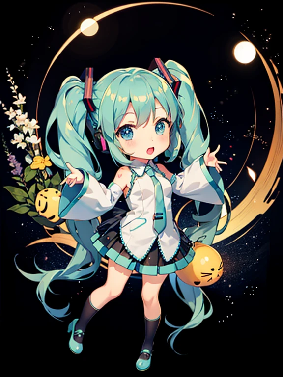 Hatsune Miku, (chibi), full body, (masterpiece), highest quality