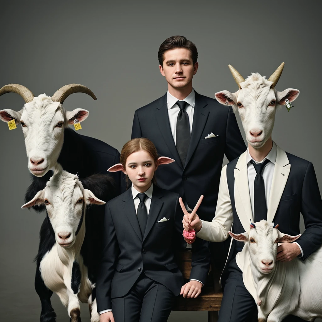 Goat and cow wearing suit