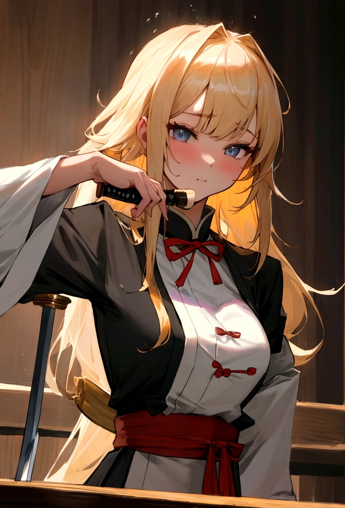 girl,Perfect face,bartending师服装,bartending师,Pouring alcohol,bartending,Bar,bar,Double swords behind,Upper body close-up,masterpiece,Perfect composition,Long hair,Air bangs