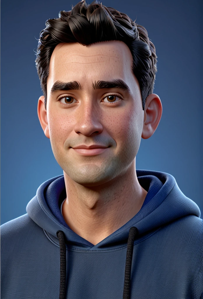 A closeup of a man, wearing black hoodie and blue jeans, slippers, character headshot portrait, 8k portrait rendering, disney rendering, personagem de perto, retrato de personagem em close, Personagem 3D realistic, personagem estilizado, como um personagem da Pixar, personagem altamente detalhado, Personagem 3D, personagem 3d, estilo de personagem da Disney, close do retrato do personagem, personagem masculino.