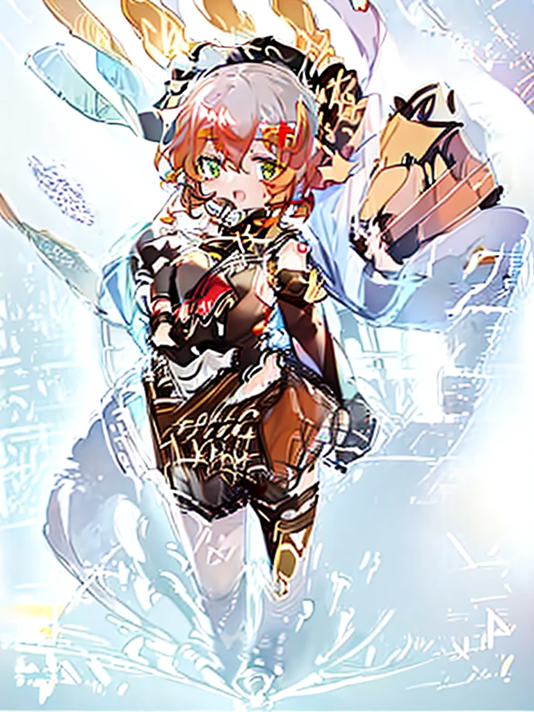 A girl,Standing picture,whole body,Character Design,Red Hair,Bow ruffles,apple