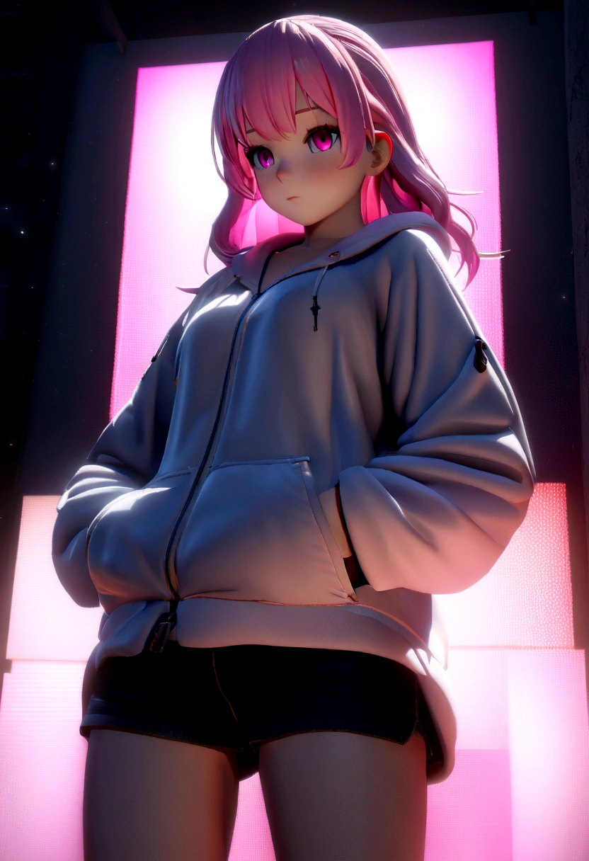 a girl blowing a big bubblegum with both of her hand in her pocket , (hands in pocket:1.4), (big bubblegum:1.4), (Shibuya:1.4), (night lights:1.4), (Thick Body:1.4), (Long pink Hair:1.4), Pink Eyes, HDR (High Dynamic Range), Ray Tracing, NVIDIA RTX, Super-Resolution, Unreal 5, Subsurface Scattering, PBR Texturing, Post-Processing, Anisotropic Filtering, Depth-Of-Field ,Maximum Clarity And Sharpness, Multi-Layered Textures, Albedo And Specular Maps, Surface Shading, Accurate Simulation Of Light-Material Interaction, Octane Render, Two-Tone Lighting, Low ISO, White Balance, Rule Of Thirds, Wide Aperture, 8K RAW, Efficient Sub-Pixel, Sub-Pixel Convolution, (Luminescent Particles:1.4), {{Masterpiece, Best Quality, Extremely Detailed CG, Unity 8k Wallpaper, 3D, Cinematic Lighting, Lens Flare}},