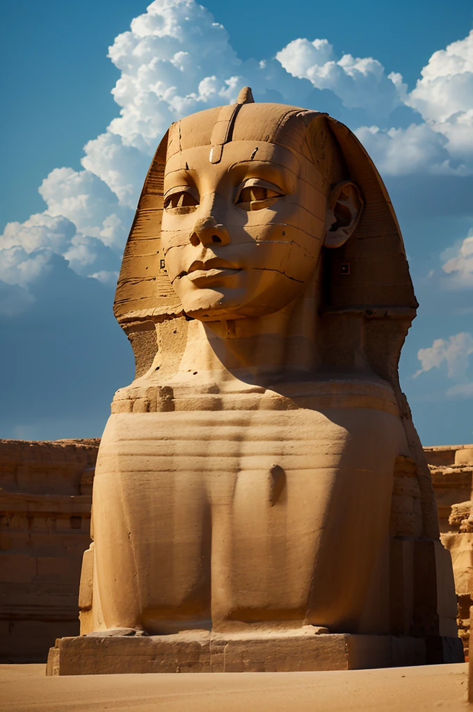 I would like an image of a beautiful and noble sphinx personification, created in the style of digital art. The sphinx should exude elegance and grace, with intricate details and sharp focus. The lighting should come from the front, highlighting the stunning features of the sphinx. The overall composition should be a full-length portrait, showcasing the full body of the sphinx. The image should capture the essence of both a majestic feline and a dignified human, merging them seamlessly into a captivating and enchanting character. Please ensure that the image is of high resolution, preferably 8K or HD. Thank you. --ar 1:1 --v 5.1