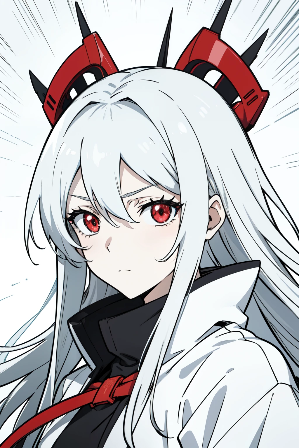 - **Gender**: Female
- **Hair Color**: White-silver long hair
- **Eye Color**: Red
- **Skin Tone**: Pale
- **Facial Expression**: Cold and emotionless look
- **Character Inspiration**: Based on an anime character from Jujutsu Kaisen
RED EYES

just one person on the picture