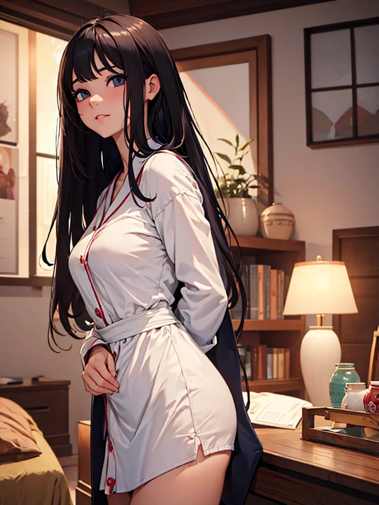 (​masterpiece、top-quality、hight resolution), It depicts a familiar call girl entering a room, having a casual conversation with a regular customer, and the call girl undressing to move on to play. She whispers in her underwear, "Hey, it's time to do it❤" The setting is a private room. Although she is somewhat embarrassed, she shows a comfortable intimacy that has already been achieved several times with her body. nsfw