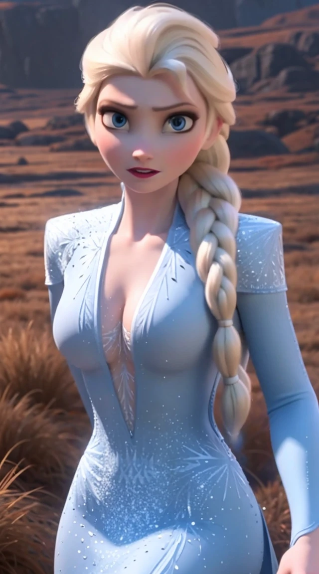 sexy big tits woman in frost world angry