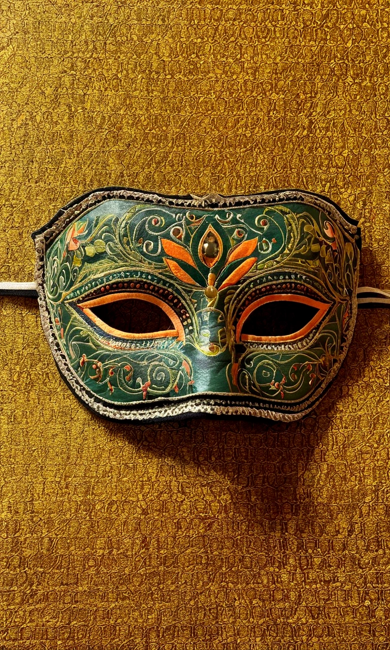Book with bookmark and cotton eye mask, cotton eye mask with ornate and detailed patchwork fabric, intricate textiles, intricate artwork, neon eyes, eye masks, wonderfully detailed eyes, masquerade masks, exquisitely detailed Orissa eye masks, vintage, Russian style,,Old cloth,Lots of decorative grass