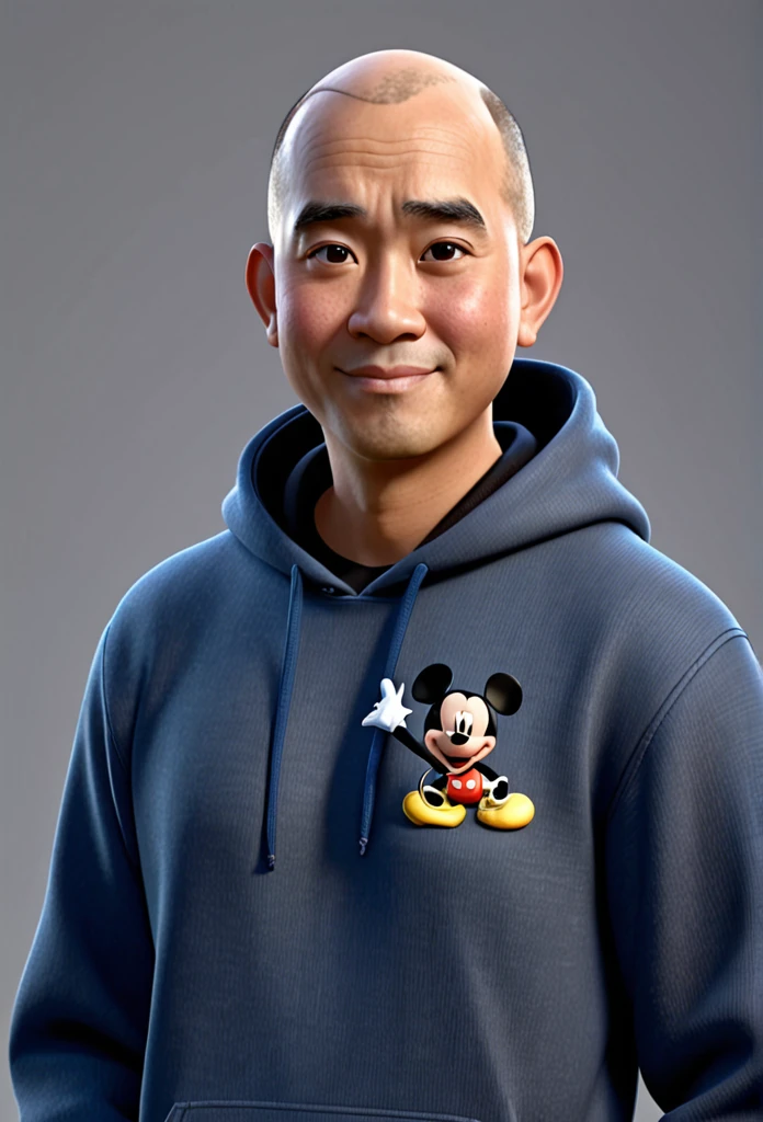 A Indonesian man, wearing black hoodie and blue jeans, standing wearing slippers, hair style is a little bald, character headshot portrait, 8k portrait rendering, disney rendering, personagem de perto, retrato de personagem em close, Personagem 3D realistic, caricature, personagem estilizado, como um personagem da Pixar, personagem altamente detalhado, Personagem 3D, personagem 3d, estilo de personagem da Disney, close do retrato do personagem, personagem masculino.