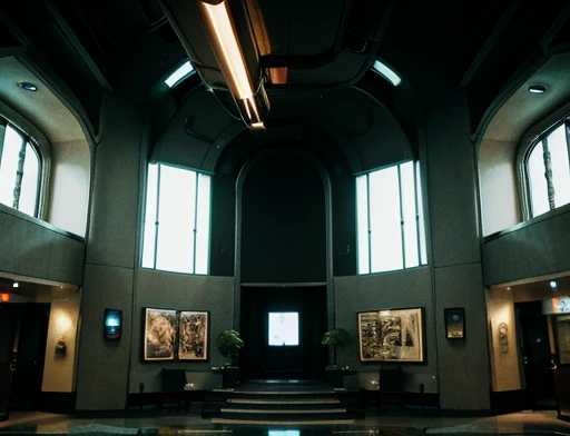 Photograph Full view of a huge lobby containing a spaceship