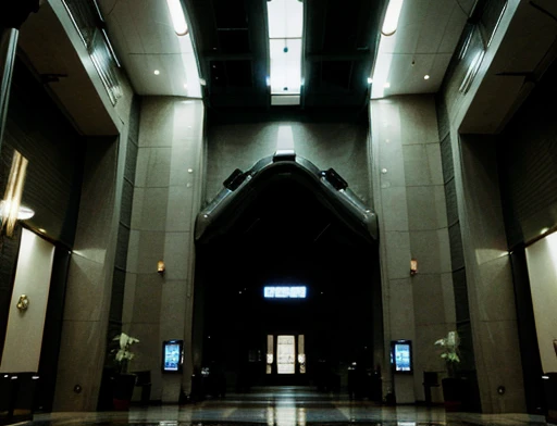 Photograph Full view of a huge lobby containing a spaceship 