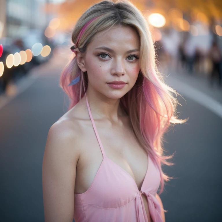 (8k, best quality, masterpiece:1.2),(best quality:1.0), (ultra highres:1.0), pencil colors, Pamela Anderson, shoulder, hair ribbons, by agnes cecile, full body photography, extremely luminous bright design, pastel colors, (ink:1.3), autumn lights