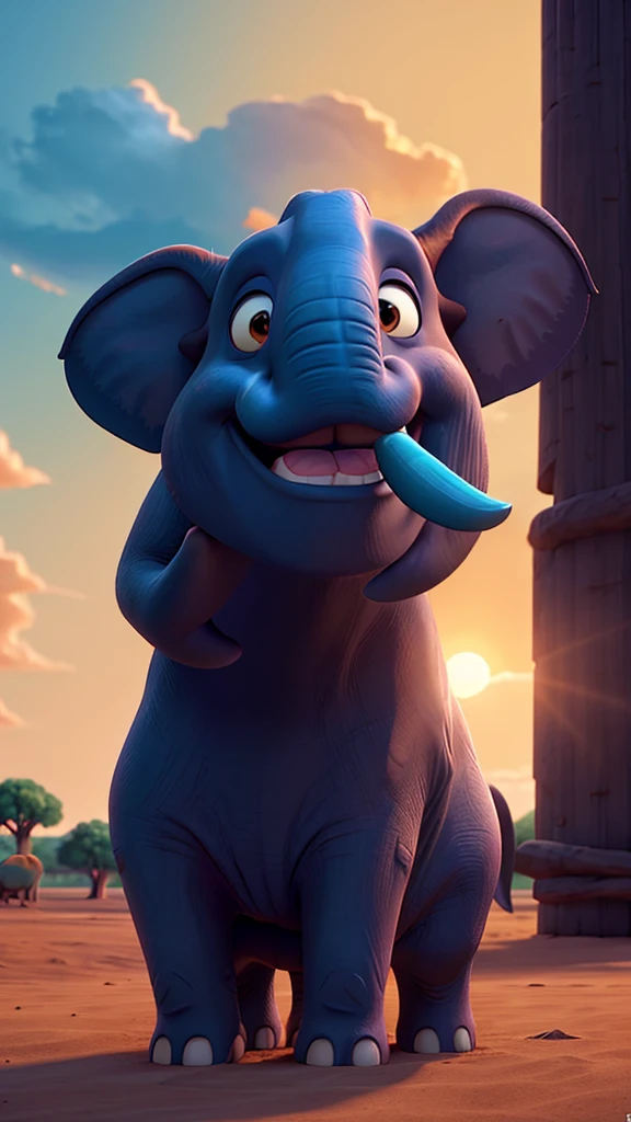 Create a majestic scene of elephants standing proudly with the backdrop of a rising or setting sun, symbolizing their grandeur and wisdom.Hyper-realistic, 8k, ultra HD, Pixar style, Disney style, Cinema 4D, --ar 3:2 1
