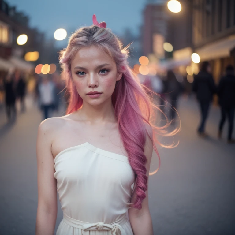 (8k, best quality, masterpiece:1.2),(best quality:1.0), (ultra highres:1.0), pencil colors, Pamela Anderson, shoulder, hair ribbons, by agnes cecile, full body photography, extremely luminous bright design, pastel colors, (ink:1.3), autumn lights
