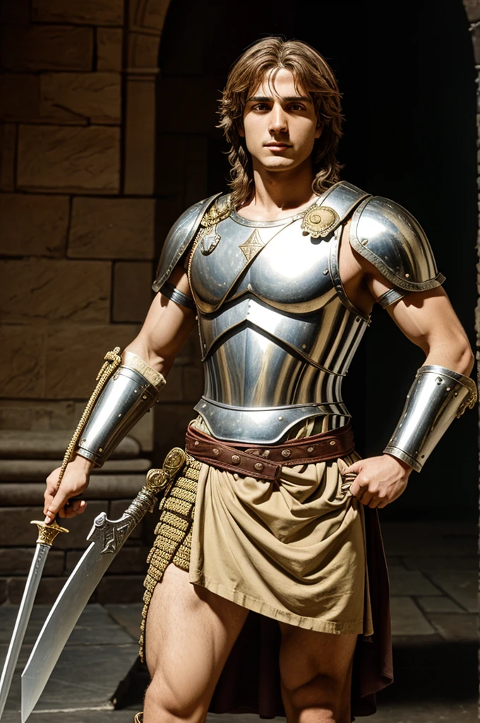 Alexander the great wearing his armourwith a sword in his hand