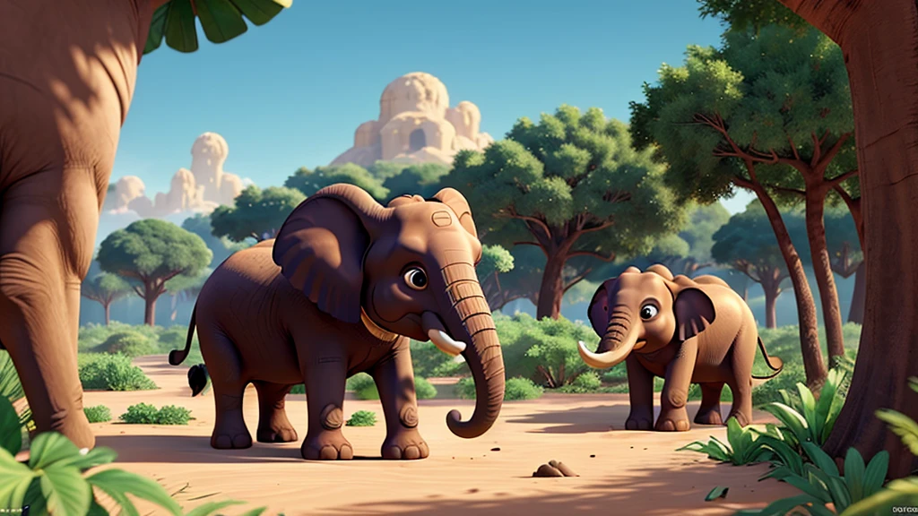 Illustrate elephants in various landscapes, from lush jungles to arid deserts, highlighting their diverse habitats and resilience.  Hyper-realistic, 8k, ultra HD, Pixar style, Disney style, Cinema 4D, --ar 3:2 1