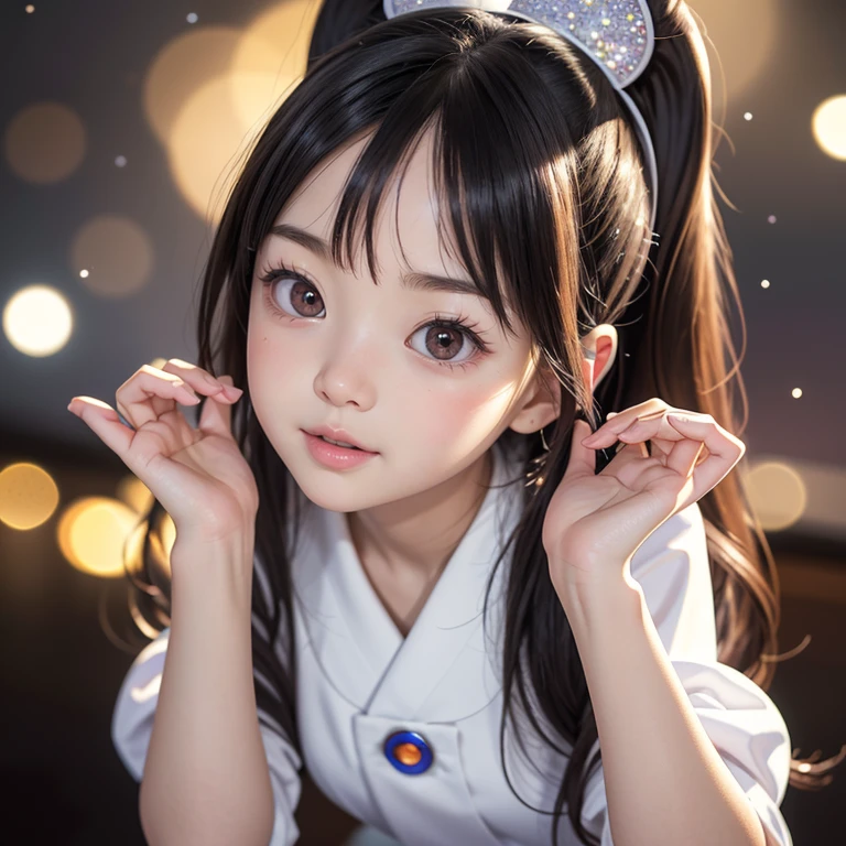 NSFW, 8k, High-level, absurd, masterpiece, best quality, primitive, very detailed CG, very detailed wallpaper, perfect lighting, Extremely detailed ((( personifying " Arale Norimaki " as a Little Girl))), MysticSight, Tyndall effect, Tyndall scattering, (Studio gray background with (Overflowing oodles Dazzling RainbowColorParticles (BokeH))), (RoundlyButts, ThighGap), (Exposed:0.4), (Assfocus with looking ahead) BREAK (Acutance:0.88), (NOGIZAKA face variations) Extremely Detailed very KAWAII face variations, perfect anatomy, Childish, CaptivatingGaze ElaboratePupils detailed Eyes with (sparkling highlights:1.28), (Voluminous LongEyelashes:0.88)、GlossyRED Lips with beautiful details, RosyCheeks, Radiant PearlSkin with Transparency . { (Dynamic LifeLike expressions:1.4) | (:d) }, (large eyes:-1) .