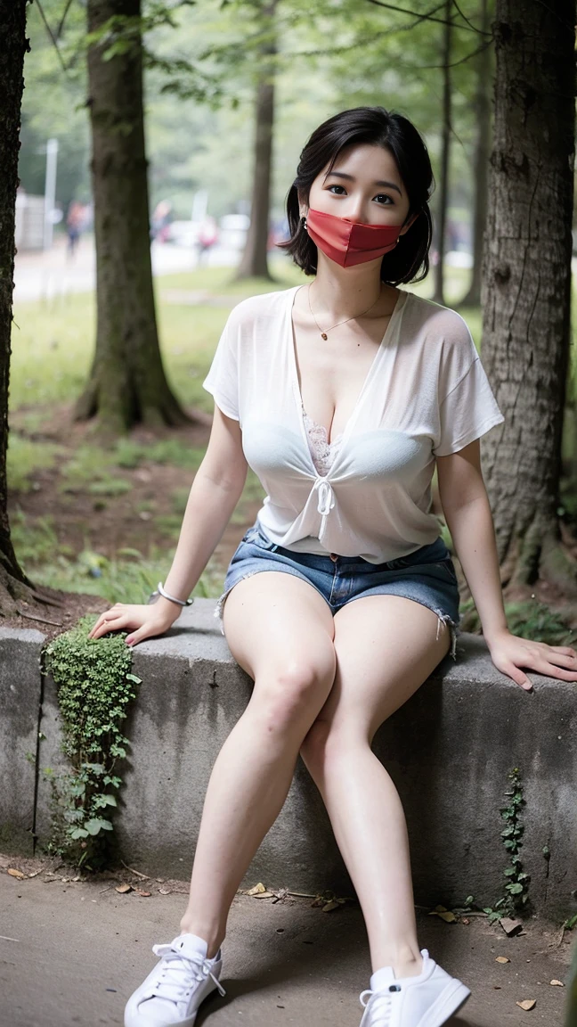 masterpiece, best quality, Surreal, Ultra Detailed, 8k resolution, RAW photos, Clear focus, (A girl in the forest),Asian woman in a blue top and white shorts posing for a photo,Breast augmentation， Full body posture, Solitary, Perfect body, Become a, 32 inches in the chest,(a charming smile:1), (sexy pose)，26 years old, light,White shoes，Nozomi Takemura, Yasumoto Oka, Chiho, Ogata Aoi, Motto Cave, Yoshitomo Nara, Kakinuchi Megumi, Harumi, Kojima De Ami, Beichuan Marin，No face covering，