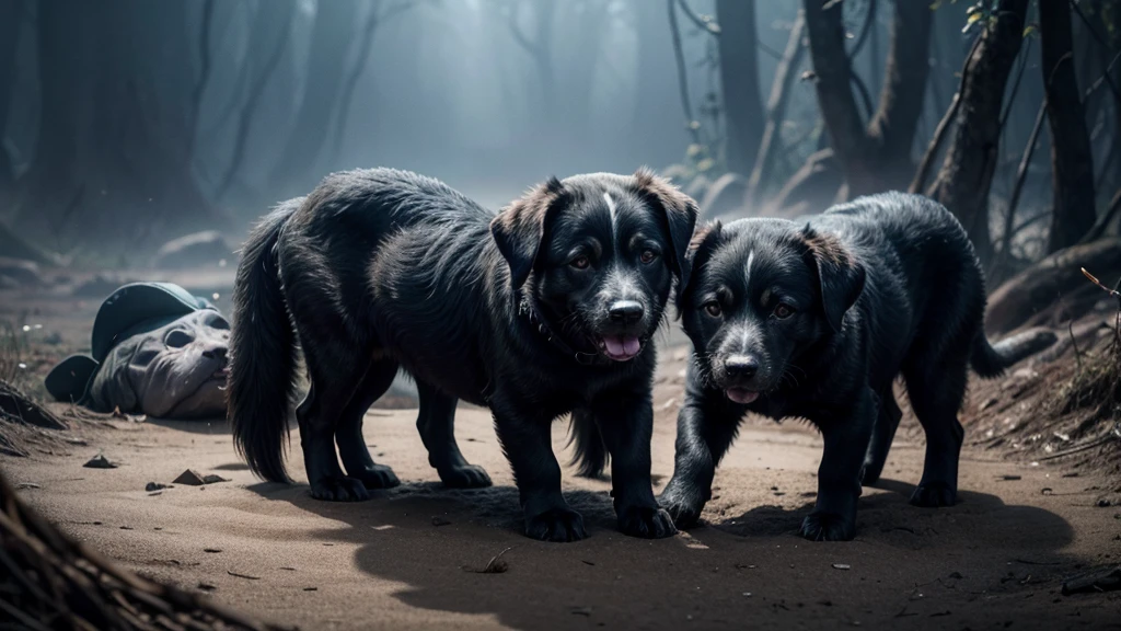 A dog with only one body has three heads, and a setting in the underworld