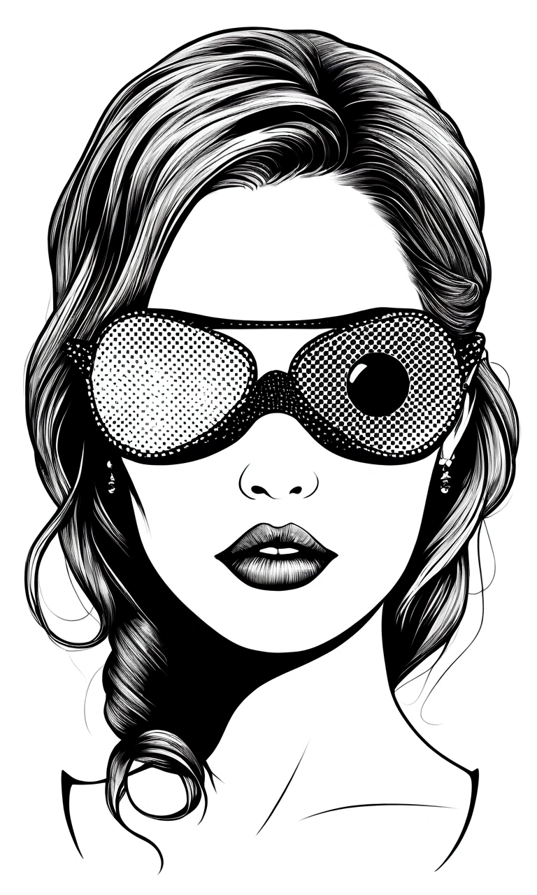 in style of Halftone print,eye patch, beautiful detailed